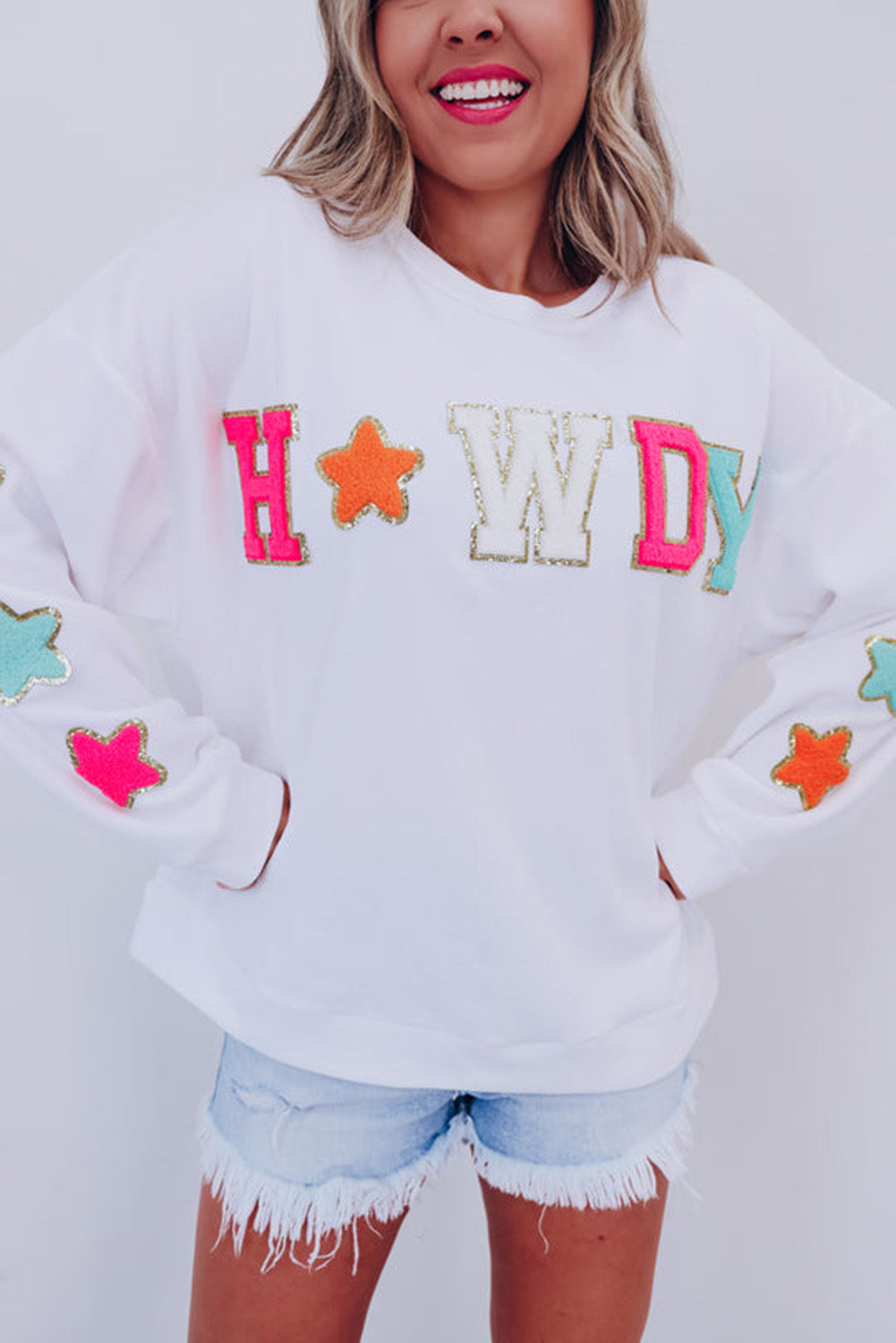 BMC🖤White Glitter Howdy Patch Graphic Sweatshirt