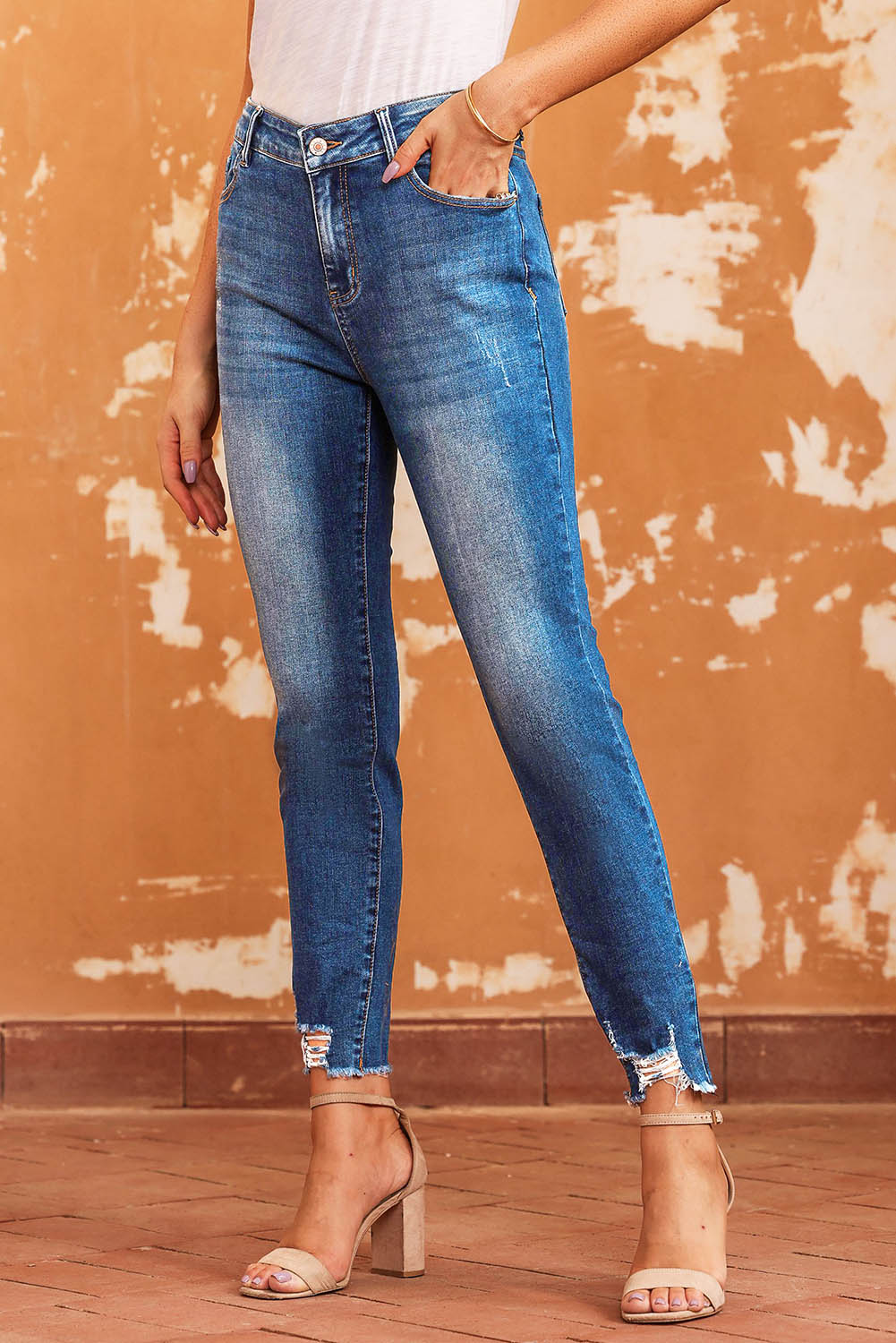 BMC🖤 Blue Raw Hem Ankle-length Skinny Jeans
