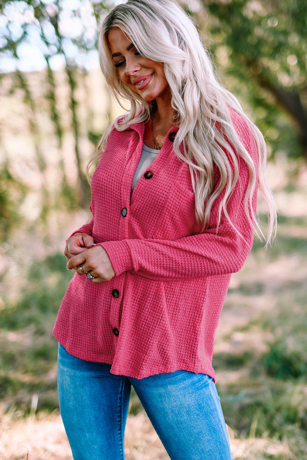 BMC🖤Pink Waffle Knit Button Up