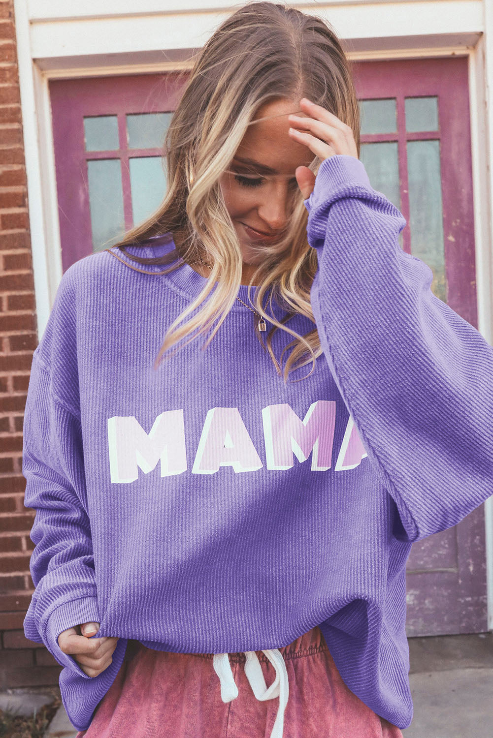 BMC🖤 Purple MAMA Ribbed Crew Neck Pullover