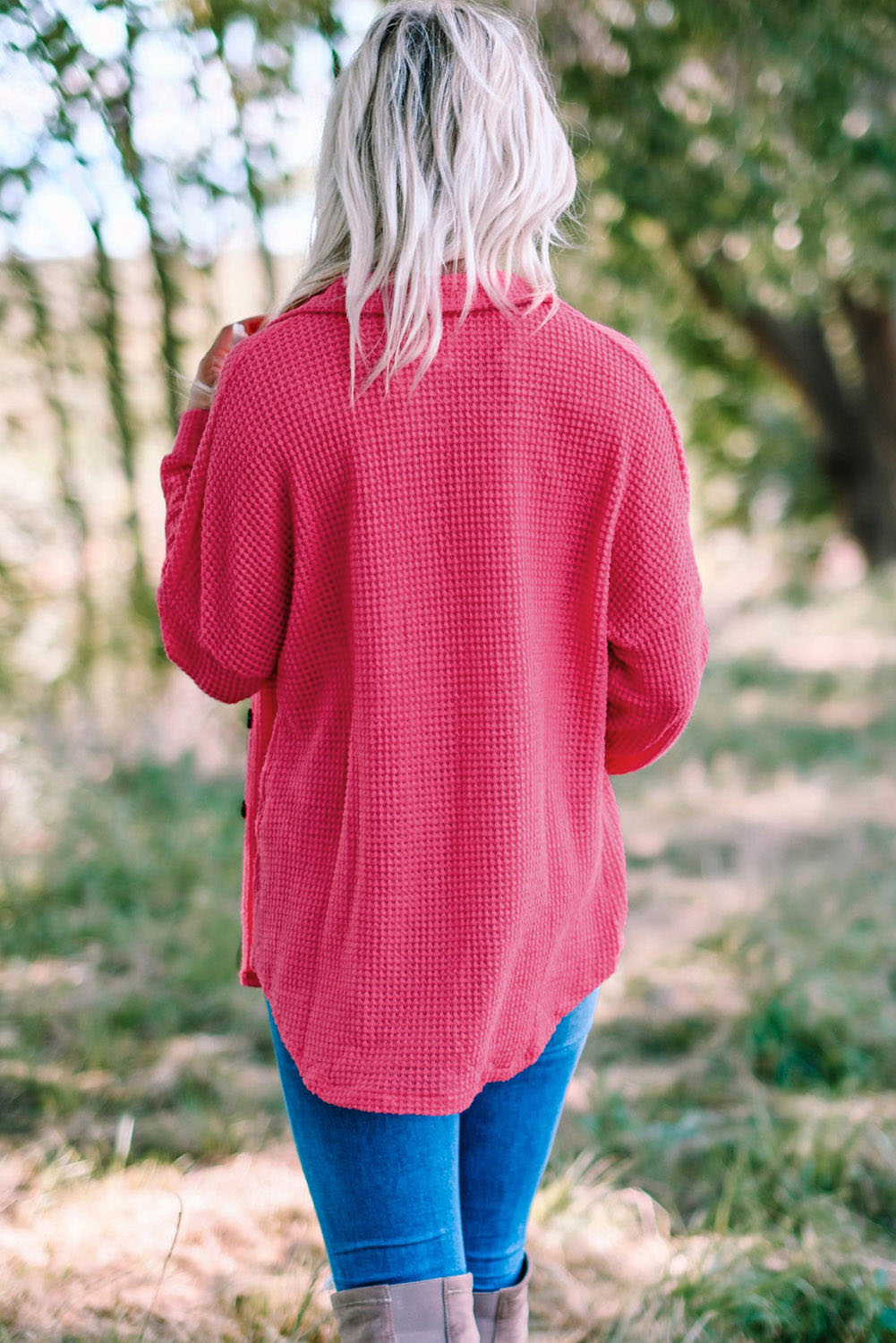 BMC🖤Pink Waffle Knit Button Up