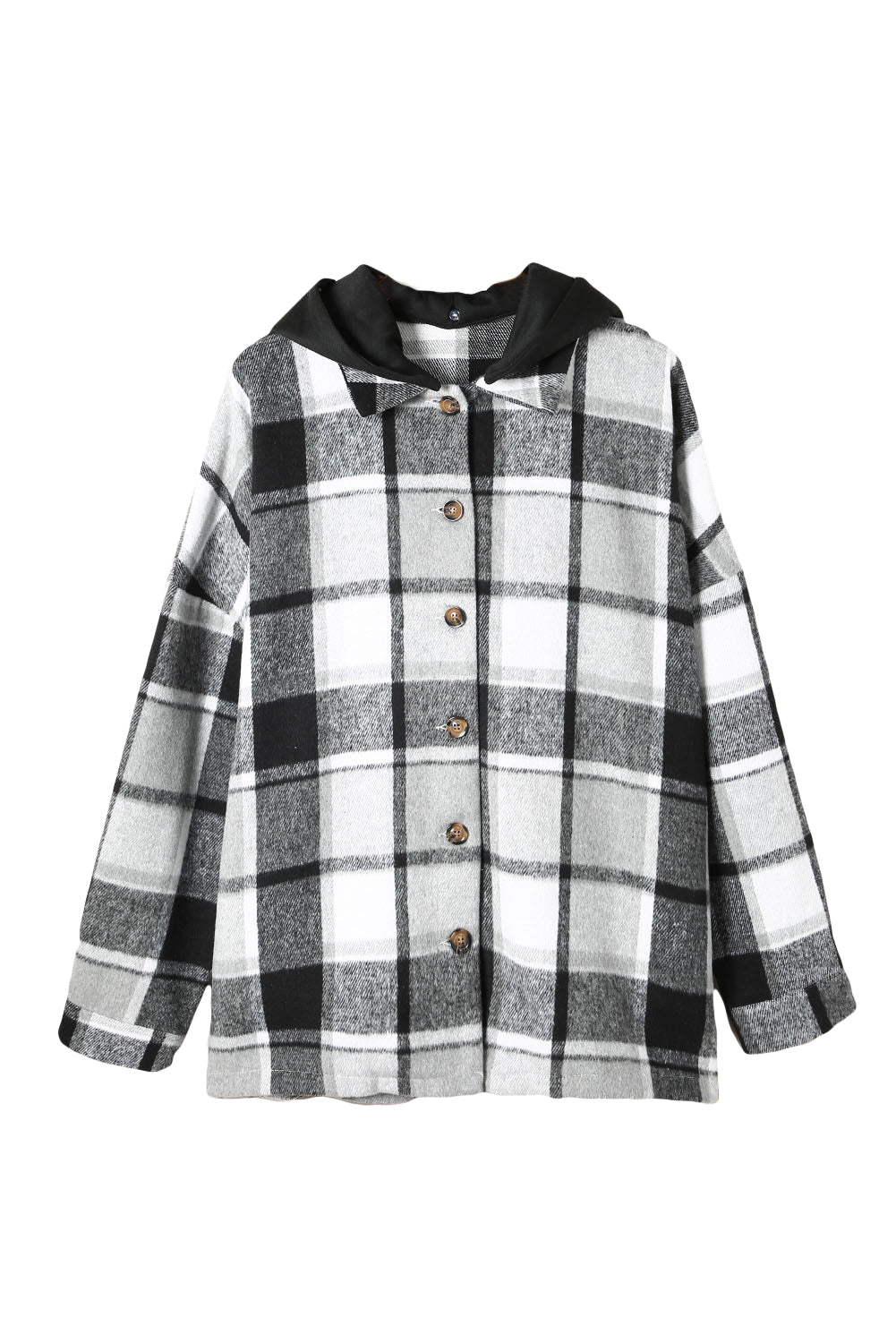 BMC🖤Gray Hooded Plaid Button Front Shacket