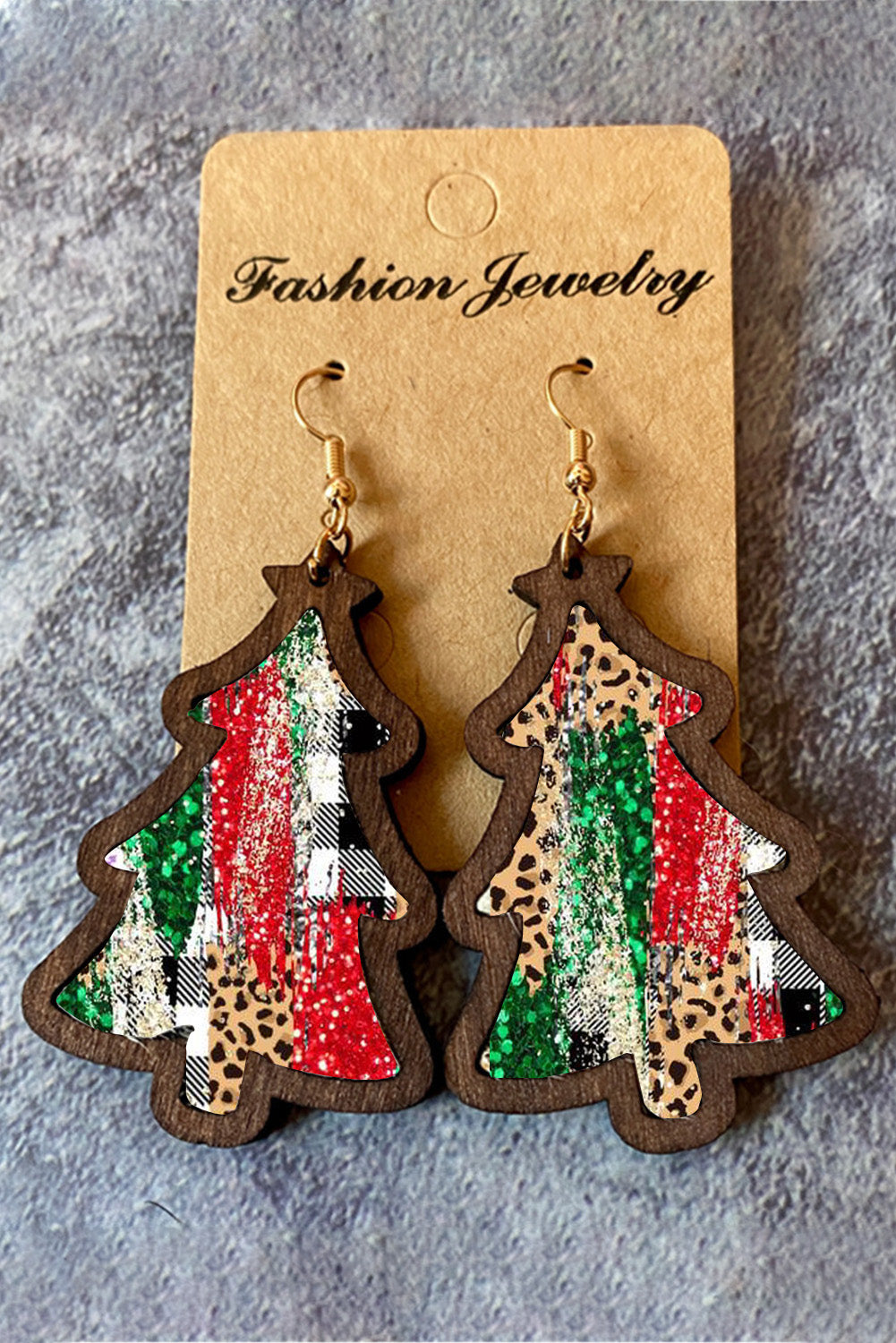 BMC🖤Leopard Plaid Christmas Tree Earrings