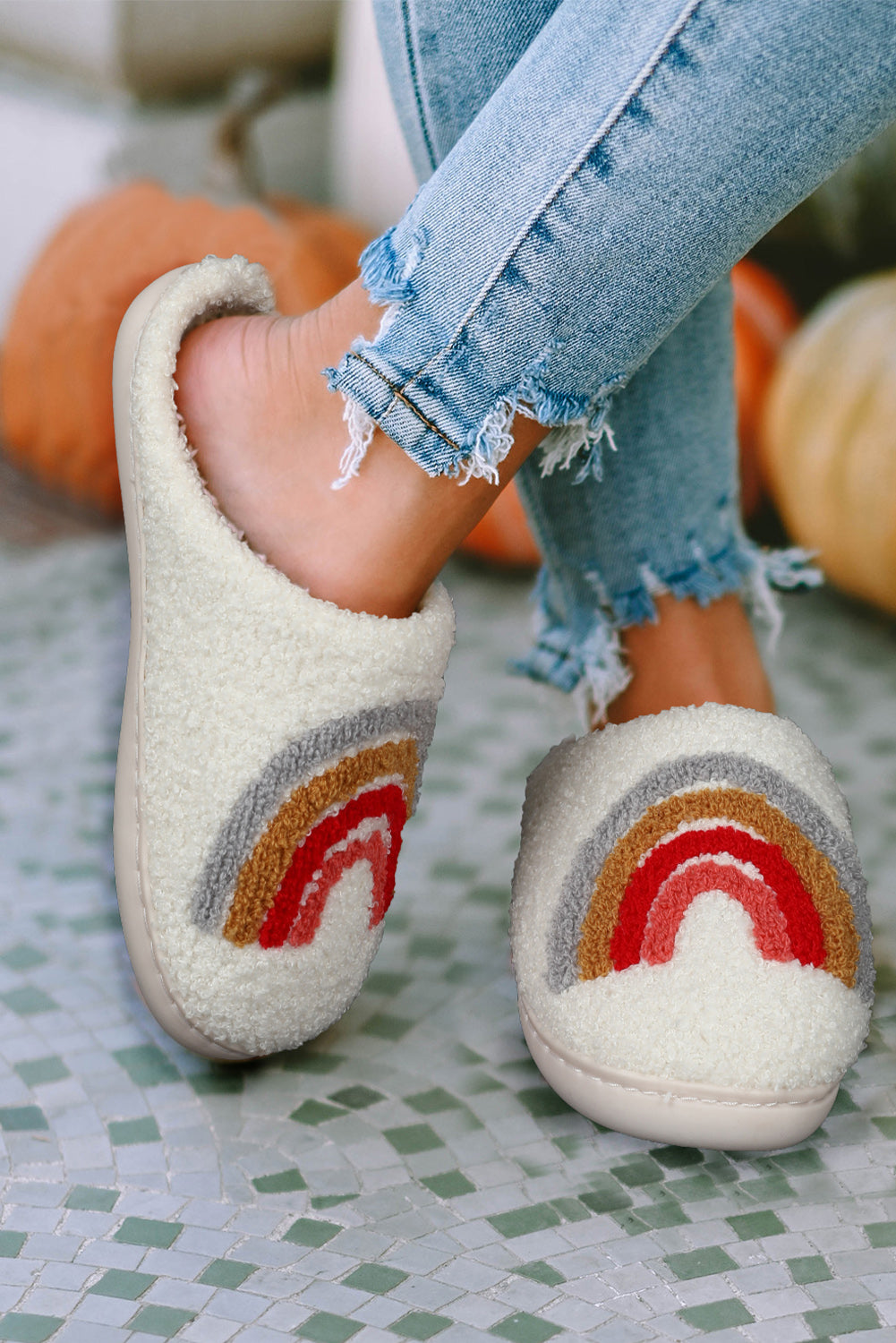 BMC🖤White Rainbow Plush Slippers