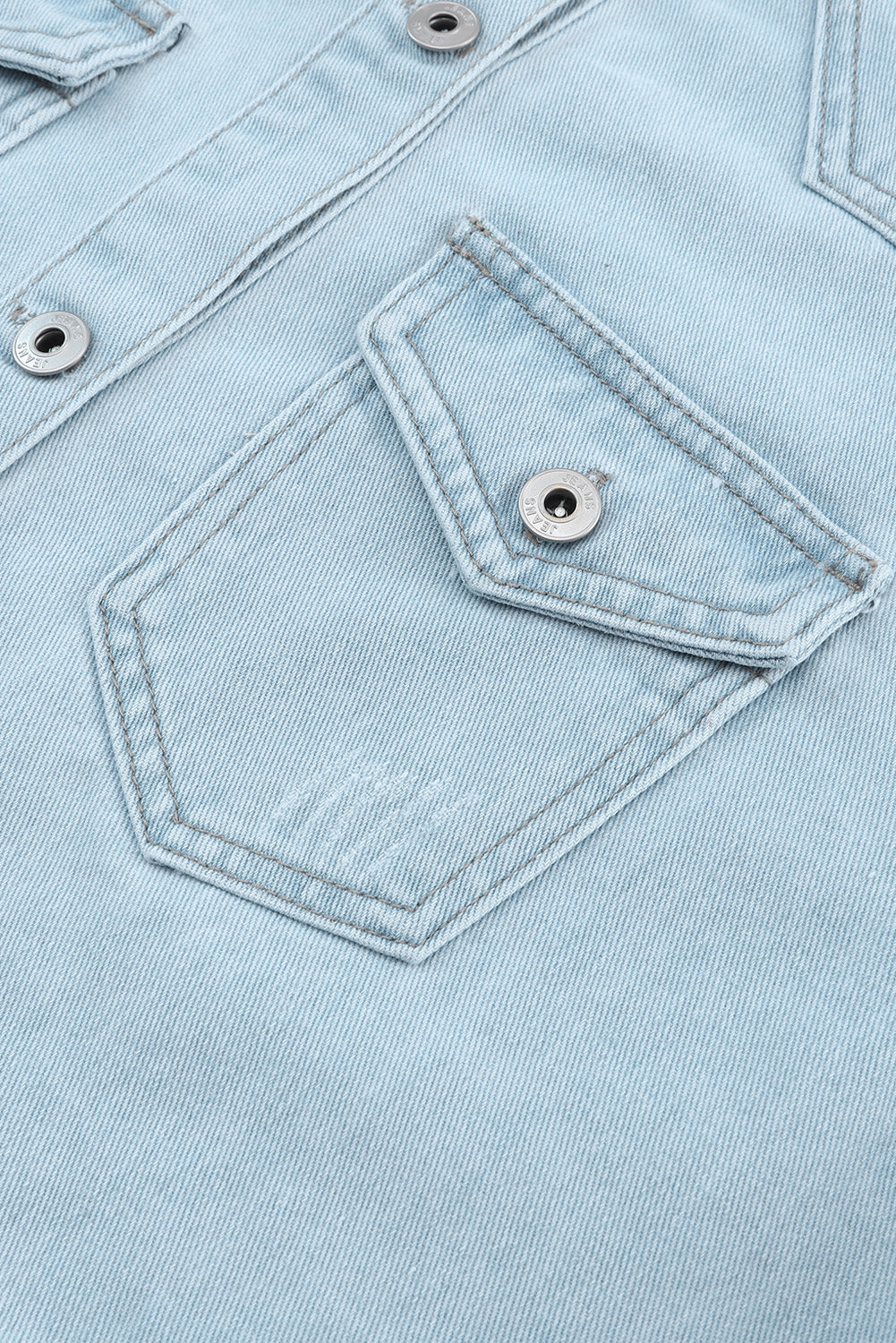 BMC🖤Sky Blue Flap Pocket Buttoned Raw Hem Denim Jacket