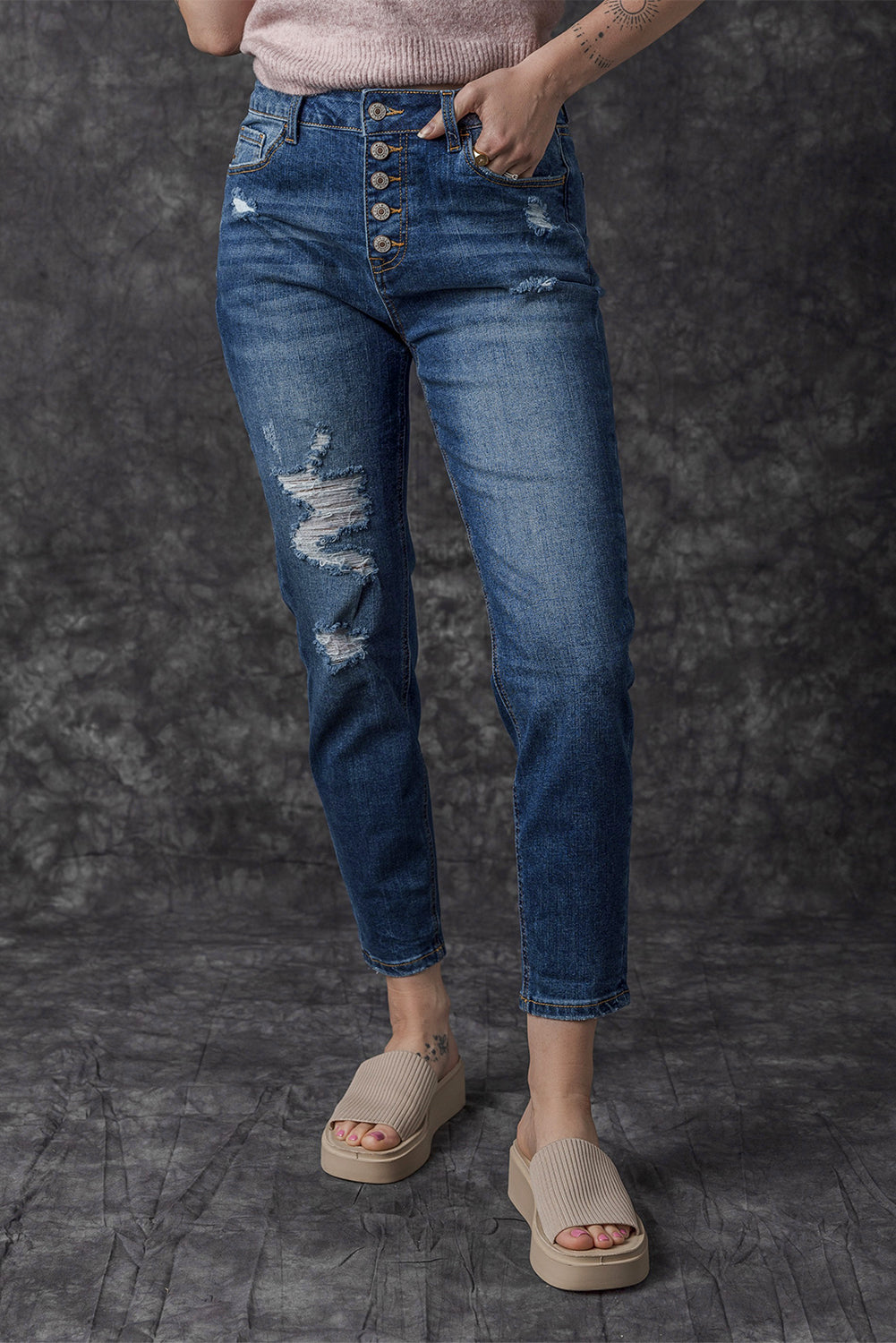 BMC🖤 Blue Distressed High Waist Skinny Jeans