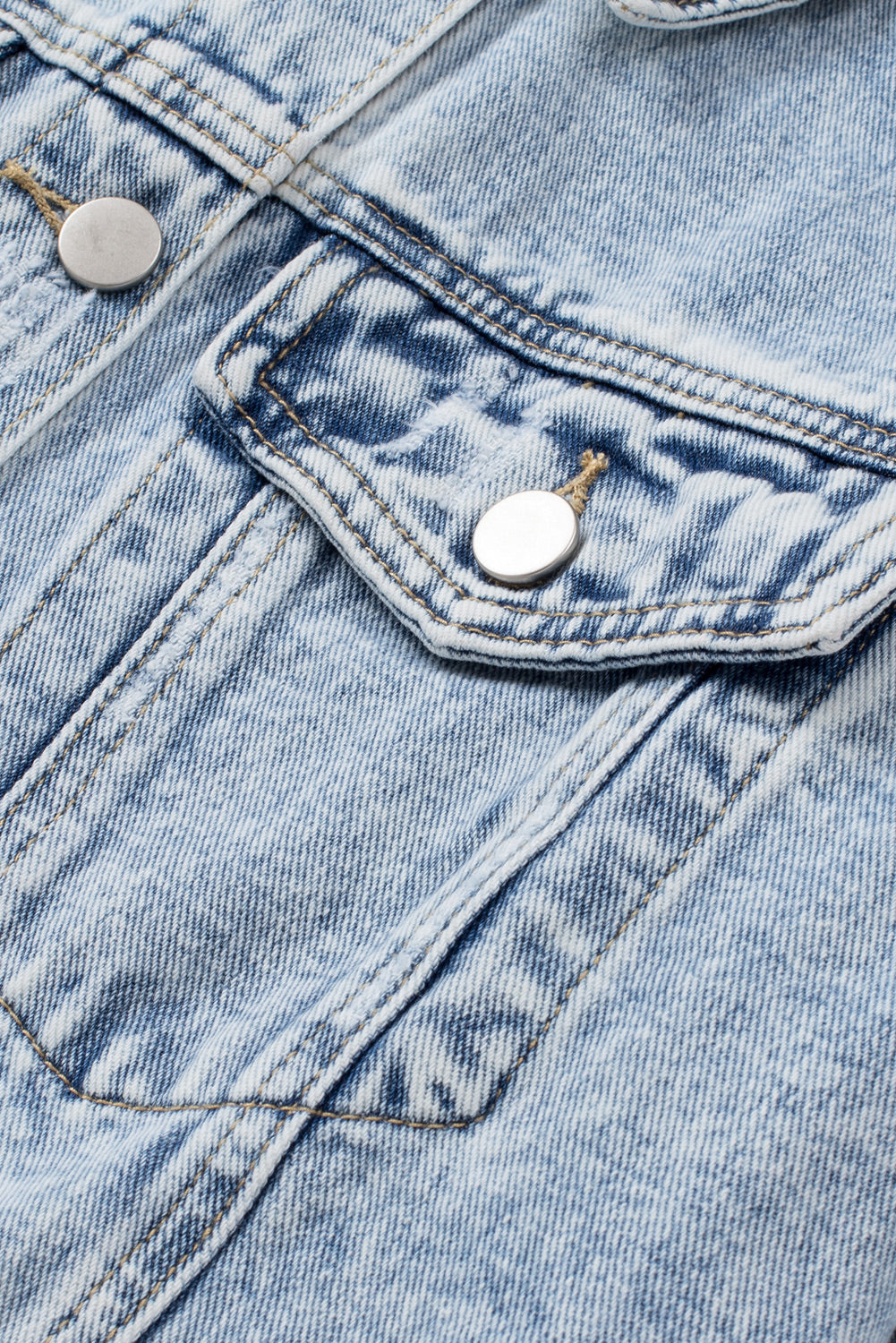 BMC🖤Sky Blue Lapel Distressed Raw Hem Buttons Denim Jacket