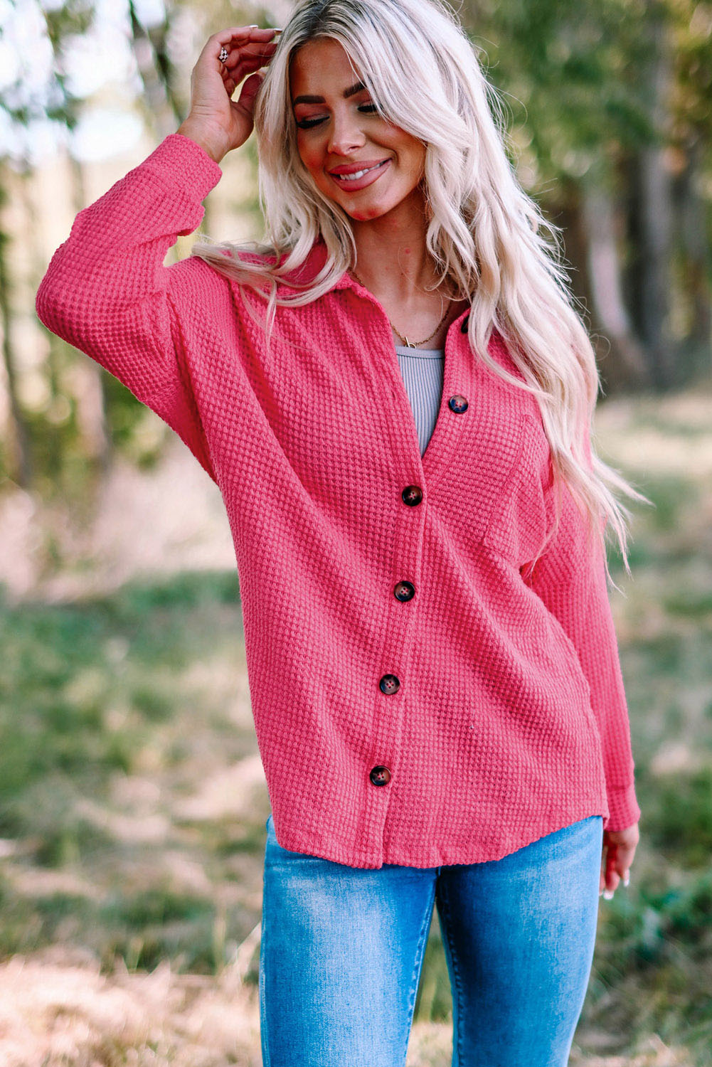 BMC🖤Pink Waffle Knit Button Up