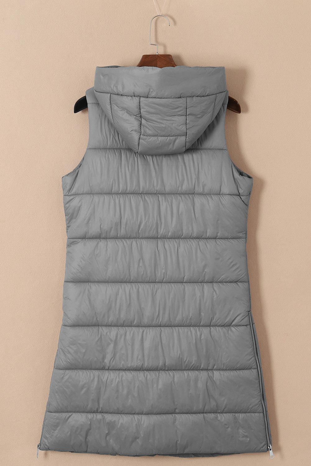 BMC🖤Dark Grey Hooded Long Quilted Vest Coat