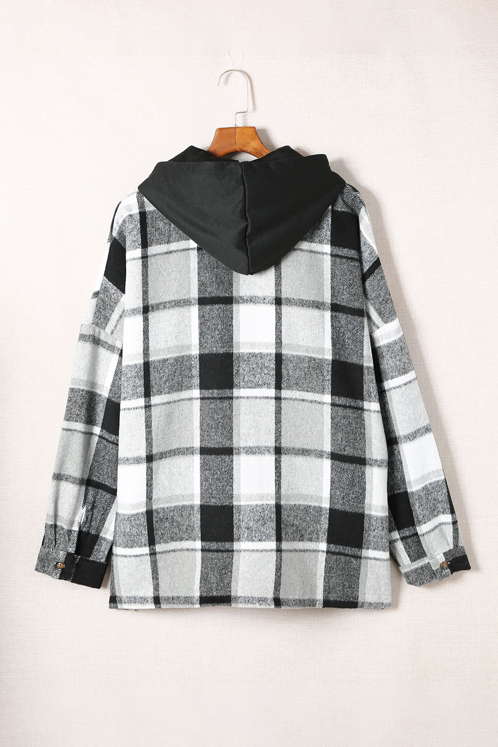 BMC🖤Gray Hooded Plaid Button Front Shacket